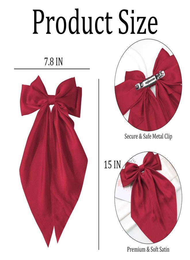 TULOBI Burgundy Red Hair Bows for Women Girls - Silky Satin Ribbons Bow Hair Clip with Long Tail - Elegant Christmas Hair Accessories (Burgundy Red,1Pcs) - Image 2